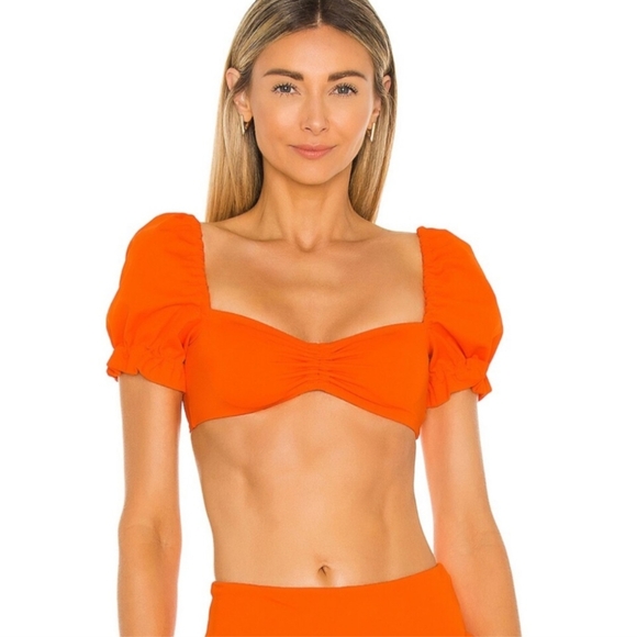 Agua Bendita Other - Agua Bendita Orange Puff-Sleeve Bikini Top